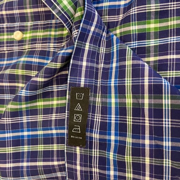 Maker & Company Button Front Shirt Violet Purple Blue Green White Size Medium - Picture 6 of 9